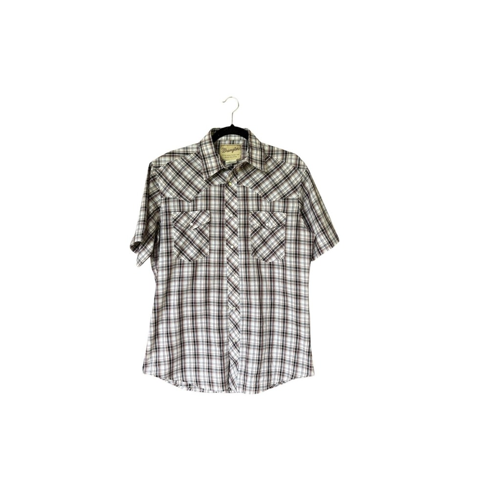 Wrangler Western Men's Snap Button Shirt M Brown/Gray Plaid Short Sleeve Ranch